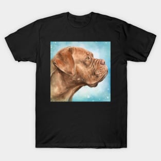 Close Up Painting of Dogue de Bordeaux on Light Blue Background T-Shirt